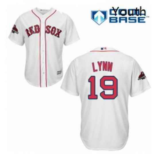 Youth Majestic Boston Red Sox 19 Fred Lynn Authentic White Home Cool Base 2018 World Series Champions MLB Jersey
